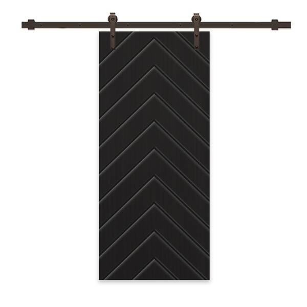 CALHOME Herringbone 30 in. x 84 in. Fully Assembled Black Stained MDF Modern Sliding Barn Door with Hardware Kit