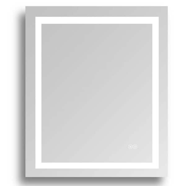 Unbranded Superior 30 in. W x 36 in. H Rectangular Frameless Anti-Fog LED Wall Bathroom Vanity Mirror in Matte Silver