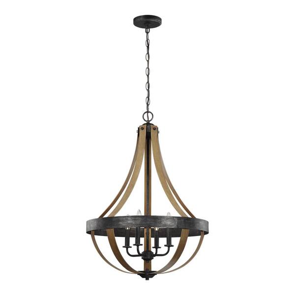 Generation Lighting Davlin 22 in. W. 4-Light Weathered Gray and Distressed Oak Pendant