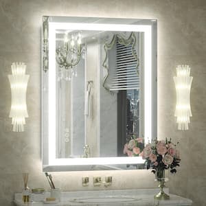 28 in. W x 36 in. H Rectangular Frameless Double LED Lights Anti-Fog Wall Bathroom Vanity Mirror in Tempered Glass