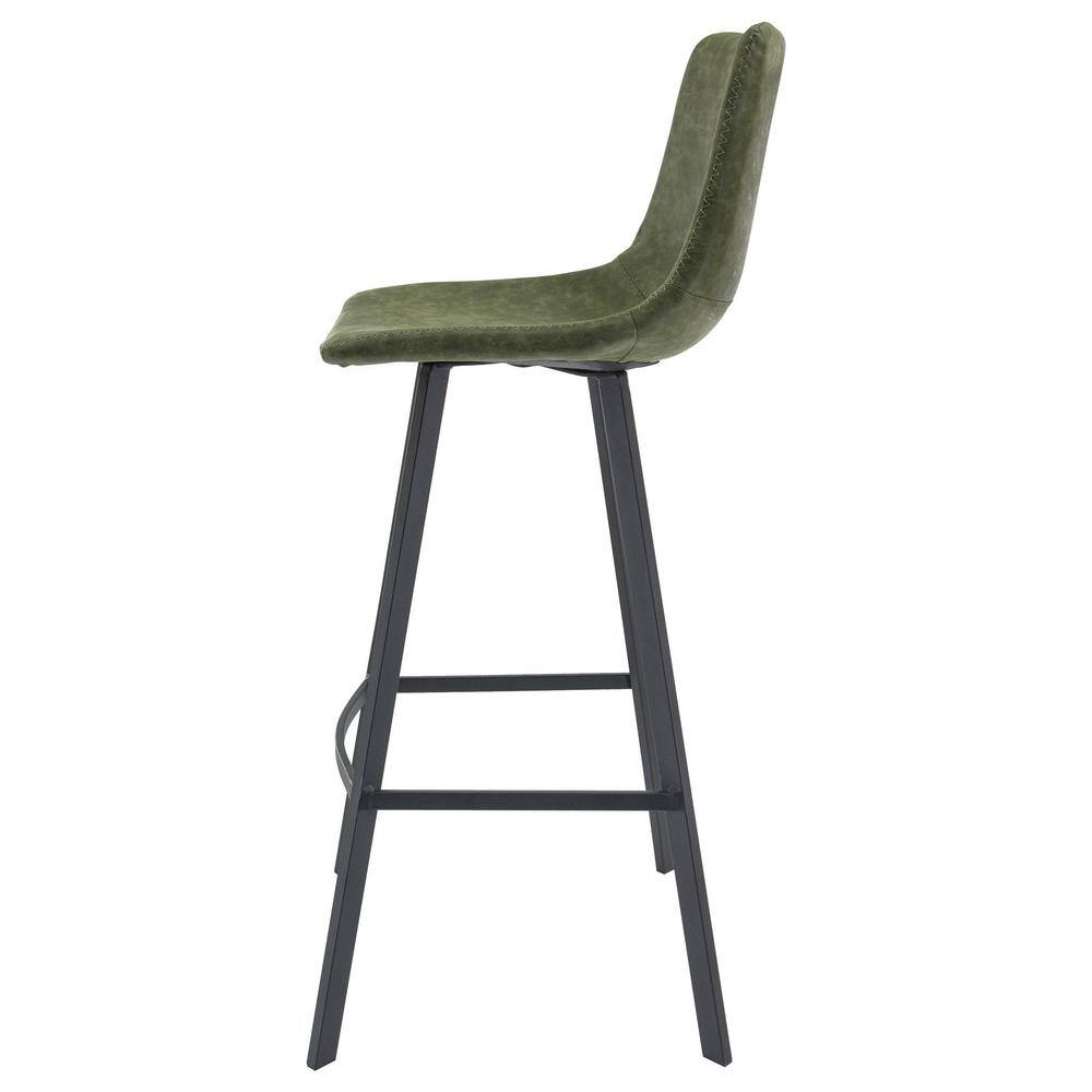 Elland Olive Green Leather Bar Stool with Iron Legs