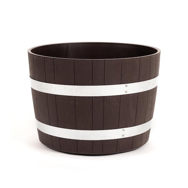 RTS Home Accents 17.5 in. Dia x 12.5 in. H Brown Round Polyethylene Better Barrel Planter
