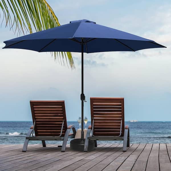 11 ft. x 11 ft. Steel Patio Market Umbrella with Crank in Navy Blue