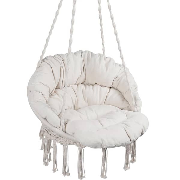 ToolCat 31 in. Hammock Chair Macrame Swing Max 330 Lbs. Hanging Cotton Rope Hammock Swing Chair with Cushion