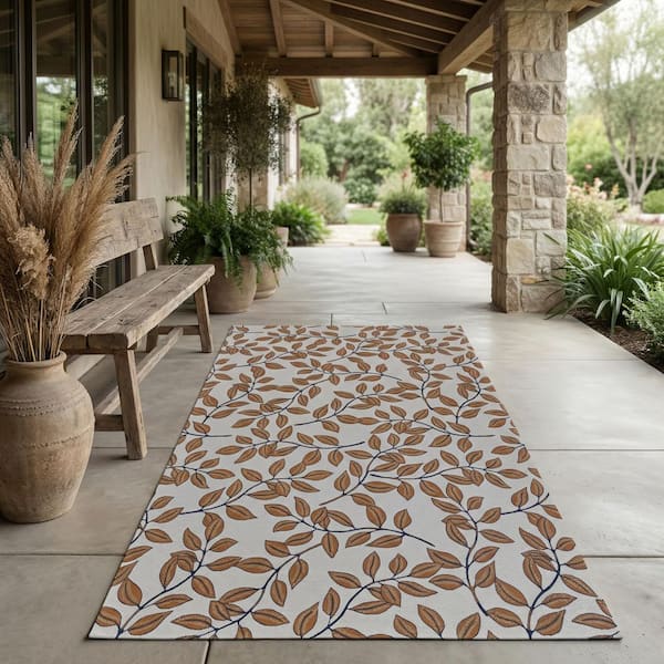 Dolce Summer Ivy Ivory-Terracotta 2 ft. x 8 ft. Transitional Flatwoven FloralPolypropylene Runner Indoor/Outdoor AreaRug