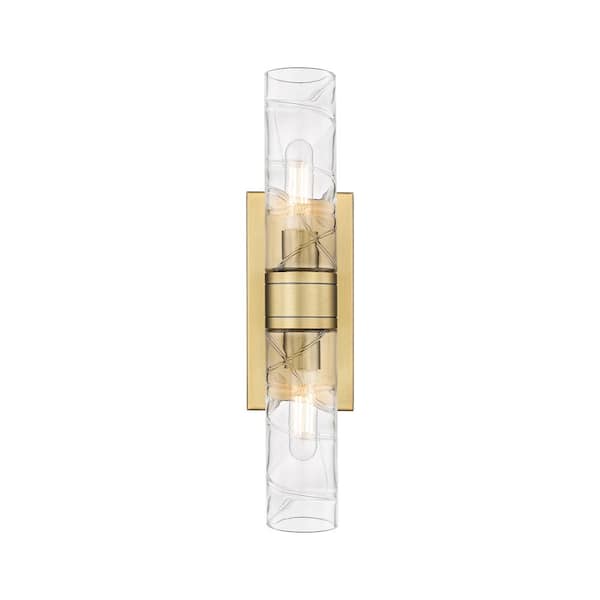 Ballston Urban 18 in. 2-Light Brushed Brass Vanity Light with Glass Shade