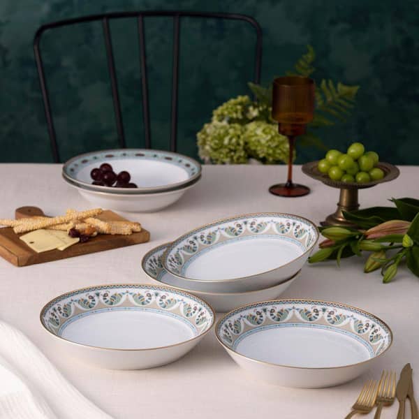 Serene Garden 9.75 in. 43 oz. (Green) Porcelain Coupe Dinner Bowls (Set of 4)