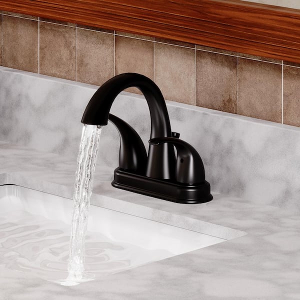 Deck Mounted 2-Handle Bathroom Faucrt with Drain Kit and Included 4 in. Bathroom Sink Faucet in Matte Black