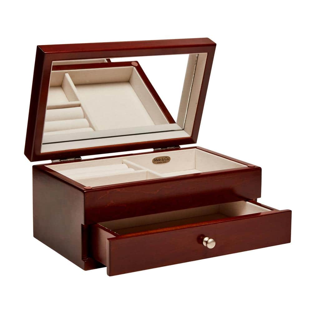 Walnut Florentine Motif Wooden Jewelry Box with Mirror