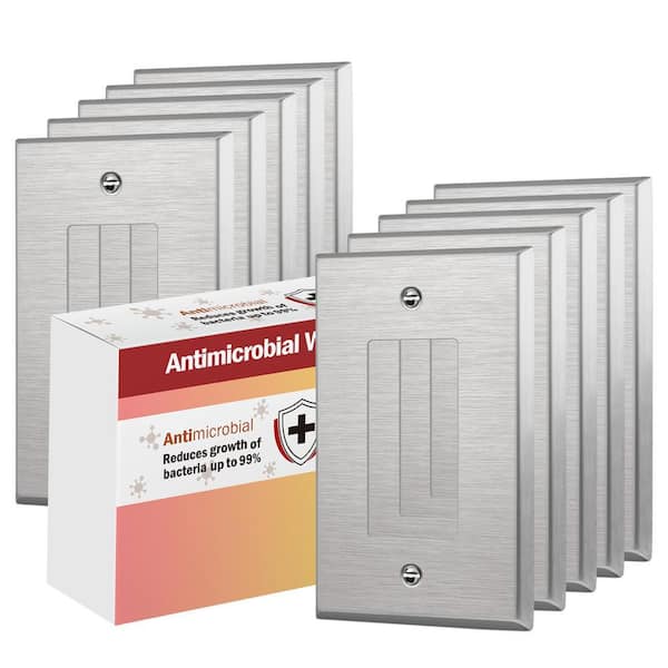 1-Gang Antimicrobial Metal Decorator Wall Plate, Midsize, Stainless Steel (10-Pack)