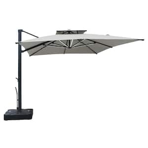 13 ft. x 10 ft. Rectangular Outdoor Patio Cantilever Umbrella in Gray with Stand and LED Strip