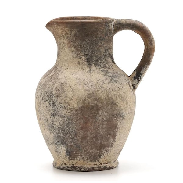 Unbranded 8 in. Gray Ceramic Bottle Rustic Farmhouse Vase with Handle Terracotta Vase Minimalist Decorative Vases for Home Decor