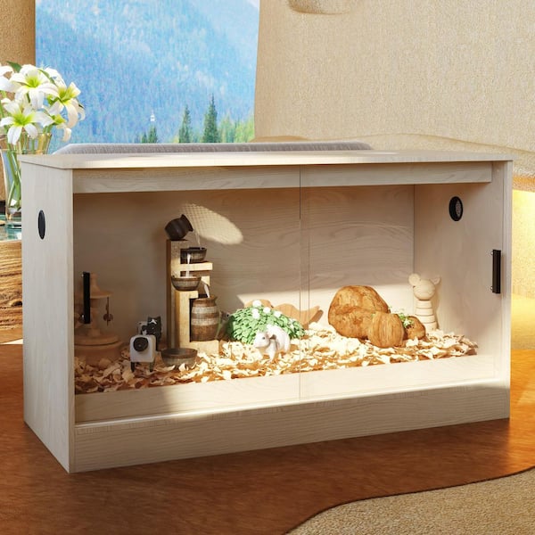 Natural Wooden Hamster Cage Small Animal Habitats/House for Gerbil Dwarf Hamster Guinea Pig Chinchilla with Air Vents
