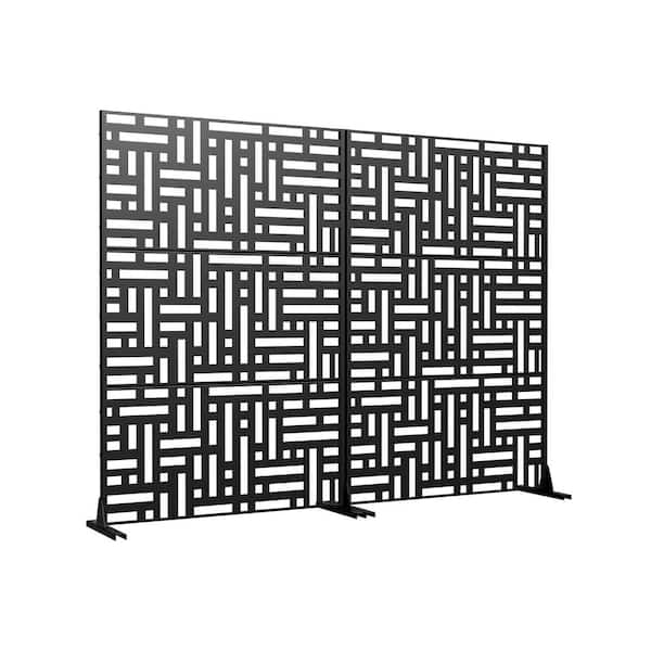 2-Piece 47 in. x 72 in. Black Textured Metal Garden Screens Outdoor Privacy Screen