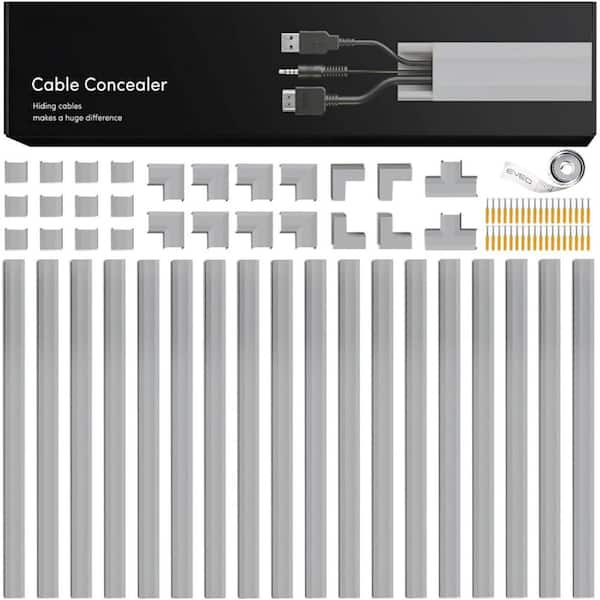 1.42 ft. Modern Cable Management Raceway, Connectors for Cord Cover (1 7 in. L x 0.95 in. W x 0.5 in. H), 1 8-Piece Gray