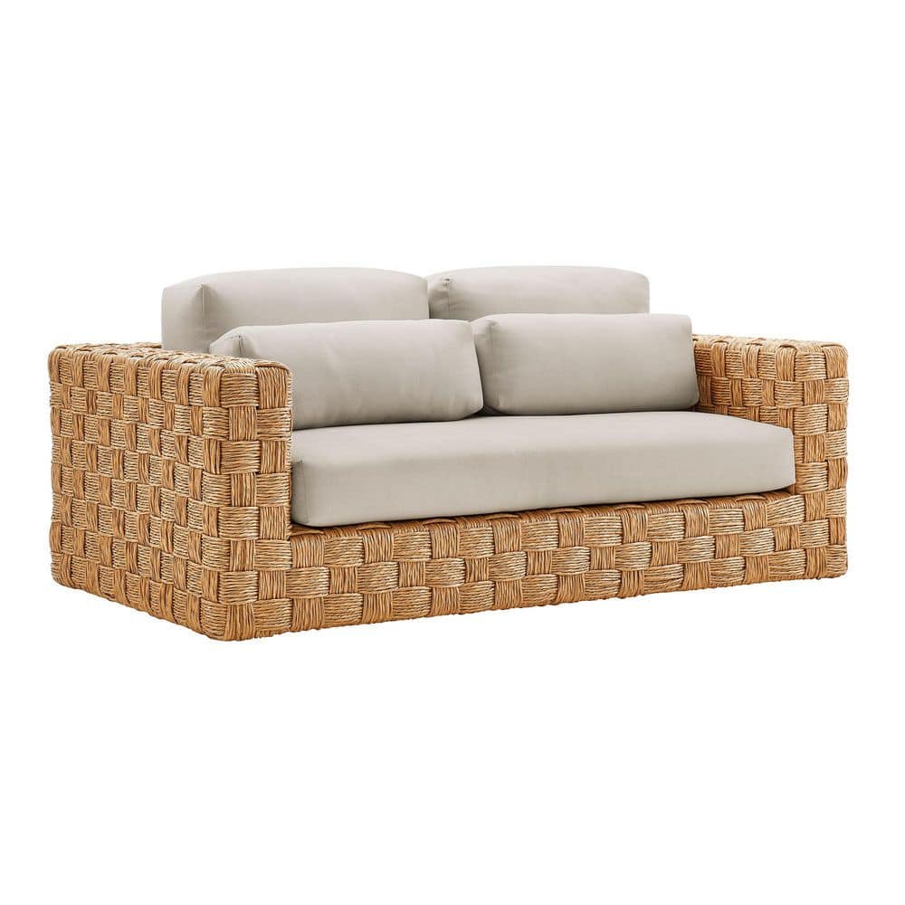 Thames Wicker Rattan Outdoor Loveseat in Natural Light Gray with Cushion price history on PriceWatchPro