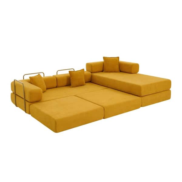 Modular 108 in. L-Shape Sectional Sofa with Chaise Yellow Corduroy No Assembly Required durable construction