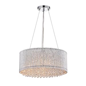 Pamina 4-Light Chrome Glam Chandelier with Drum Shade and Hanging Crystals