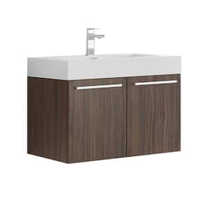 Vista 30 in. Modern Wall Hung Bath Vanity in Walnut with Vanity Top in White with White Basin