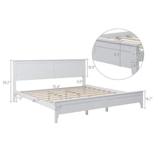 King Size Modern White Solid Wood Platform Bed