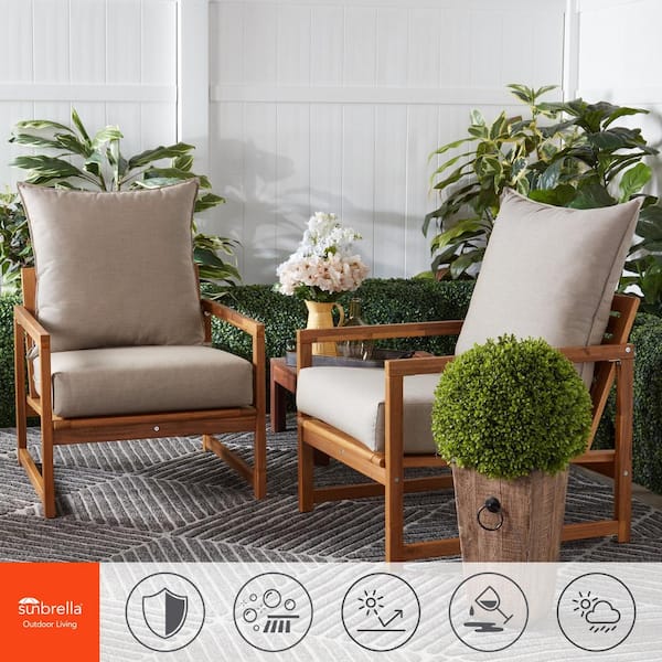 Greendale Home Fashions 24 x 24 Sunbrella 2-Piece Outdoor Deep Seat  Chair Cushion in Cast Ash SC7840-ASH