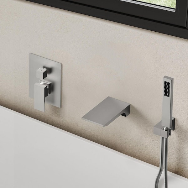 EVERSTEIN Single-Handle 2-Spray Tub and Shower Faucet with Waterfall Bathtub Faucet in Brushed Nickel (Valve Included)