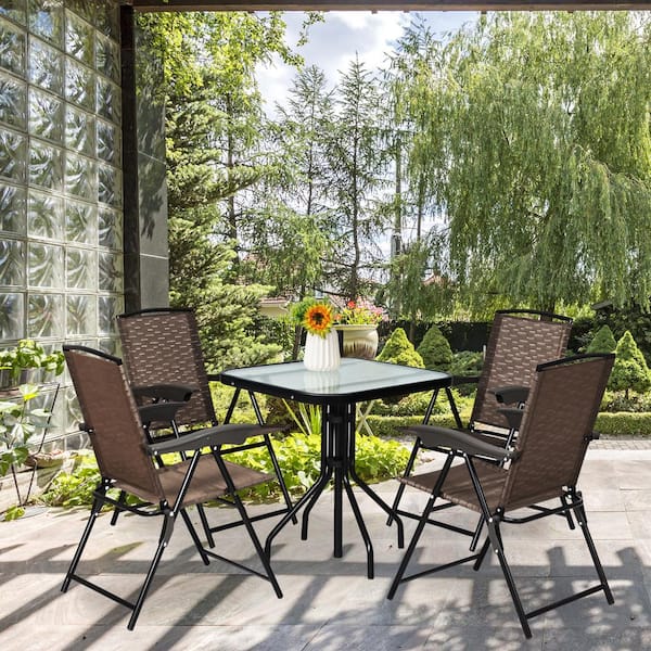 Unbranded 4-Pieces Brown Folding Lawn Chairs with Steel Frame