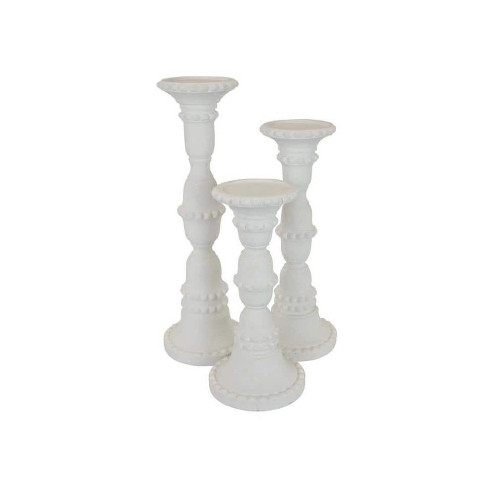 White Resin Tall Pillar Candlestick Set with Heavy Base