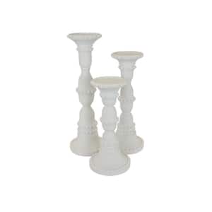 White Accent Candle Holder with Tall Pillars and Heavy Base