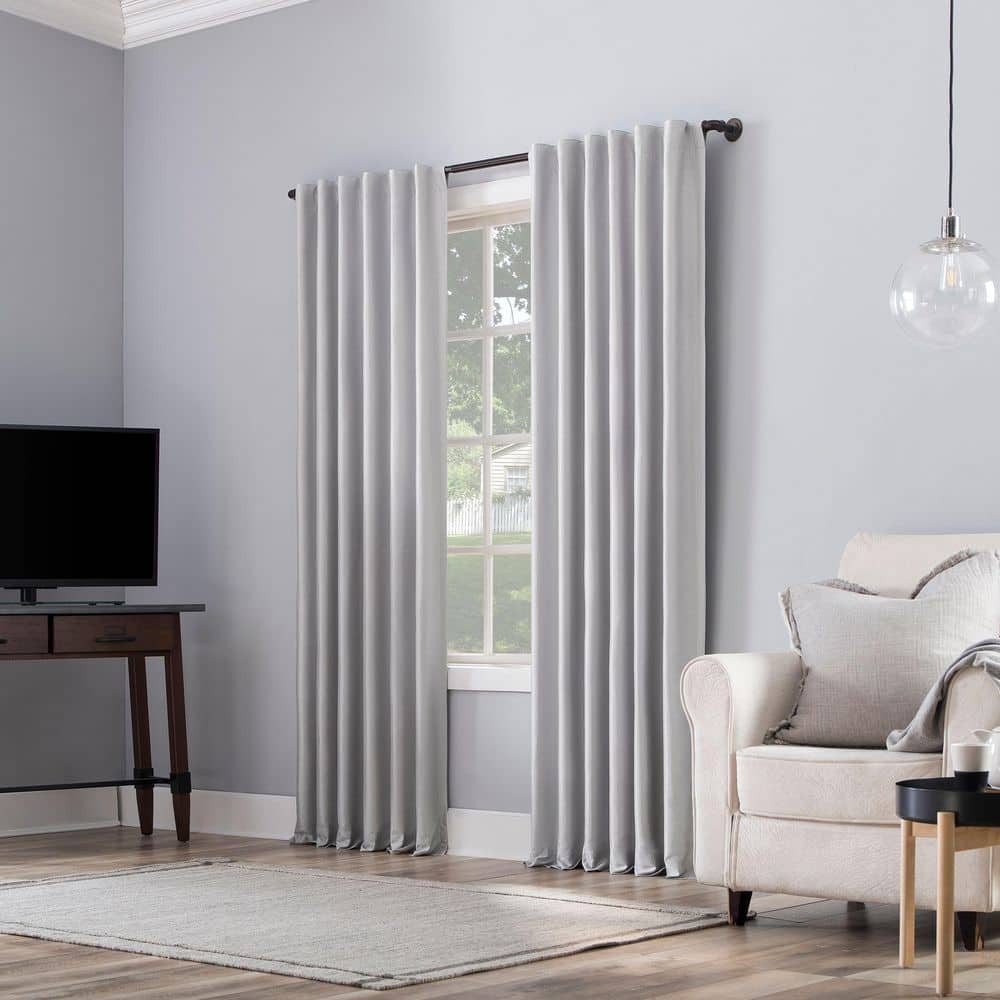 Chrome Gray Faux Silk Blackout Back Tab Curtain Panel