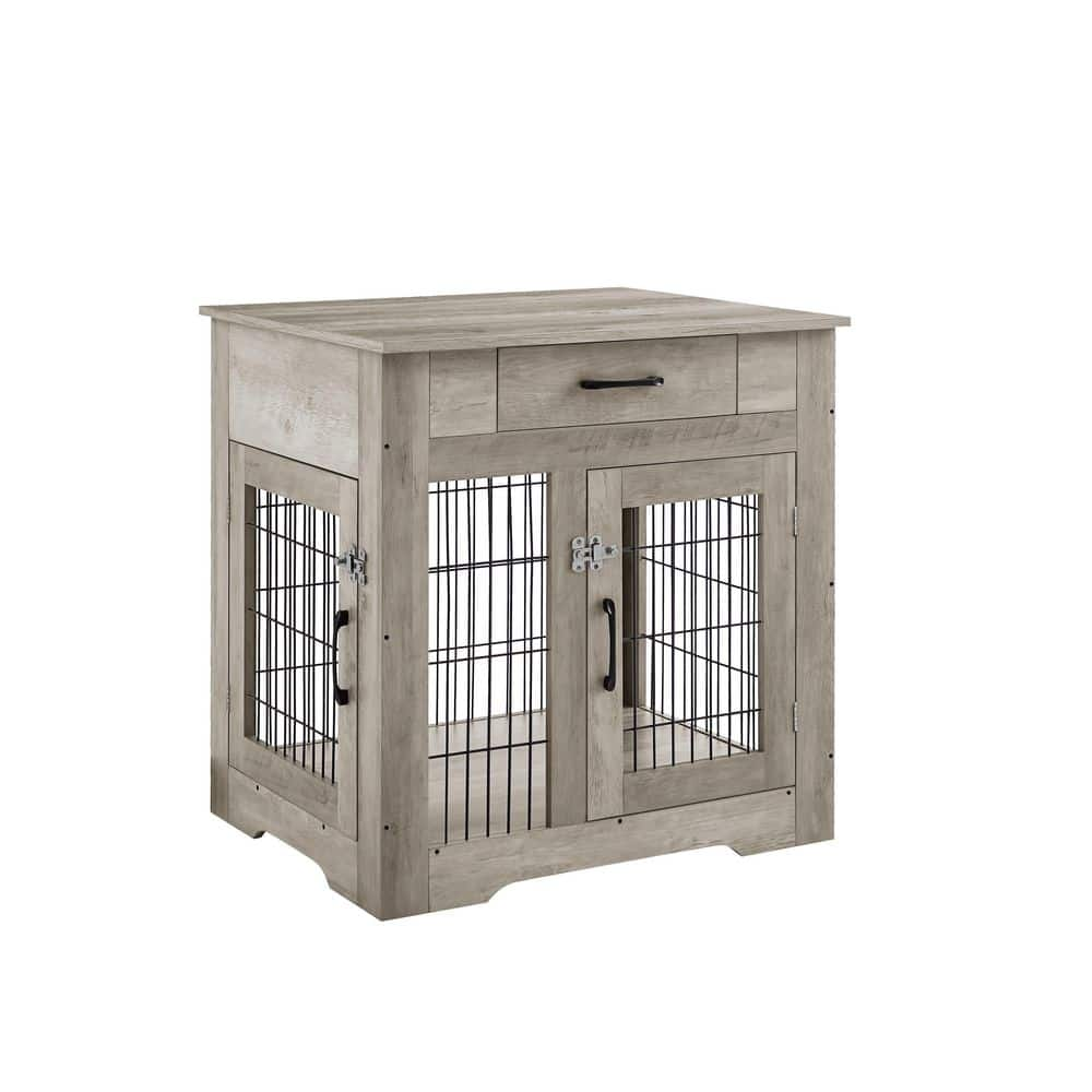 Aleko Dog Kennel Crate Furniture with Drawer and Storage Hooks for Medium Pet 50 lb.