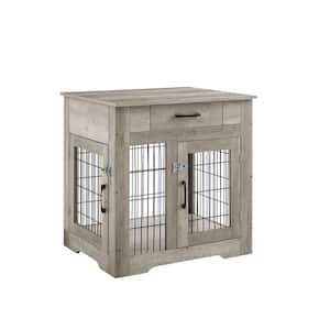 Furniture Style Dog House with Drawer and Double Doors, Grey