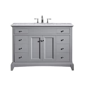 Elite Stamford 42 in. W x 22 in. D x 34 in. H Bath Vanity in Gray with Gray Carrara Marble Top with White Sink