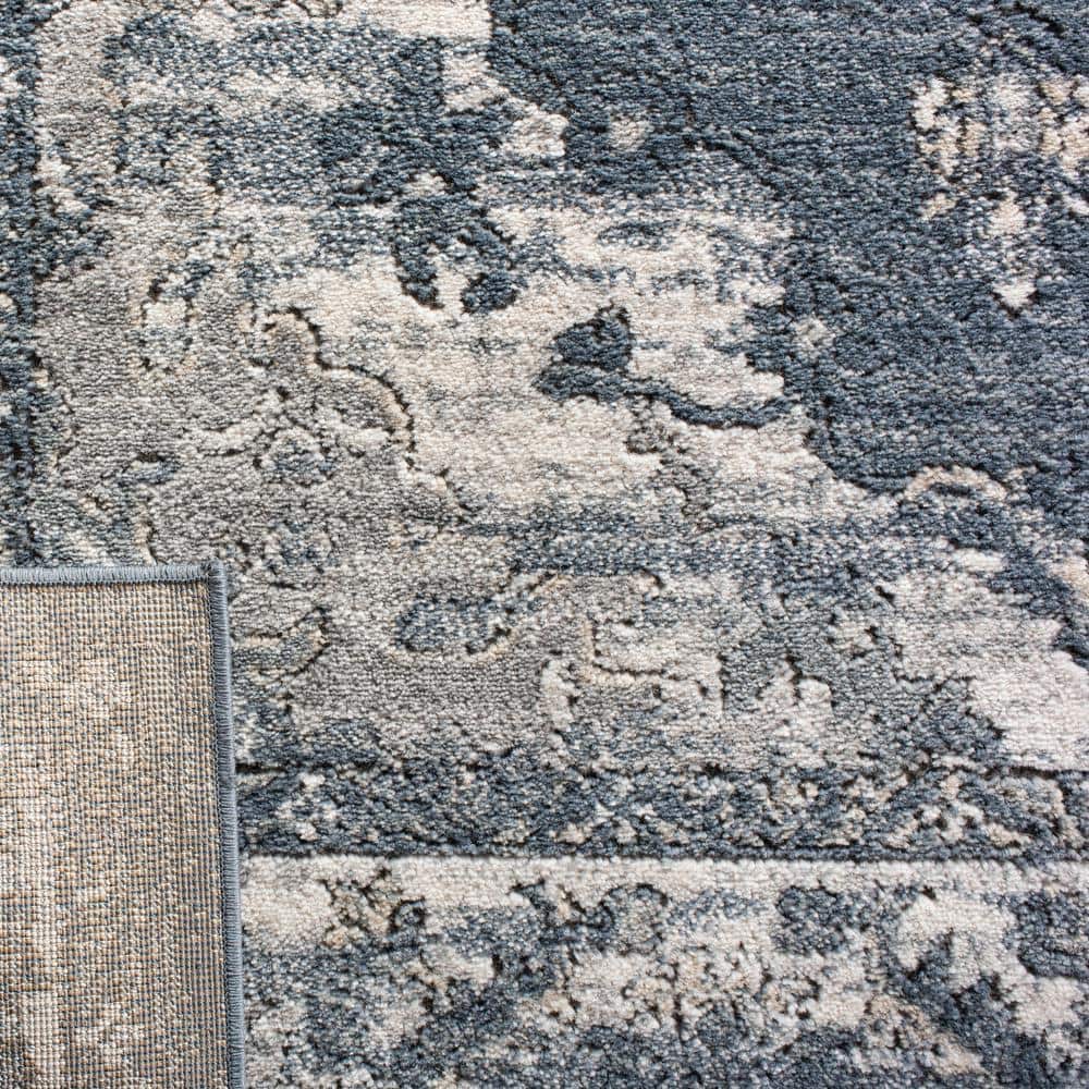 Oregon Blue and Cream Floral Synthetic Rectangular Area Rug