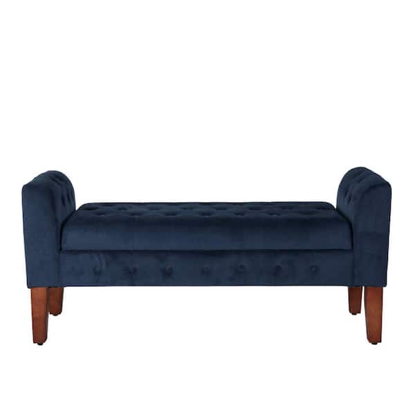 Benjara 50 in. Blue and Brown Backless Bedroom Bench With Hinged Storage