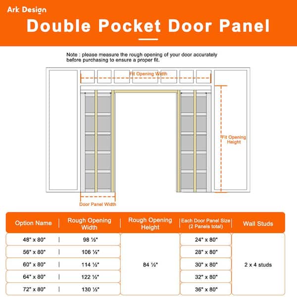 72 in. x 80 in. 3-Lite White Primed Solid Core Door Slab with Wood Pocket Door Frame and Hardware (Soft Close Included)