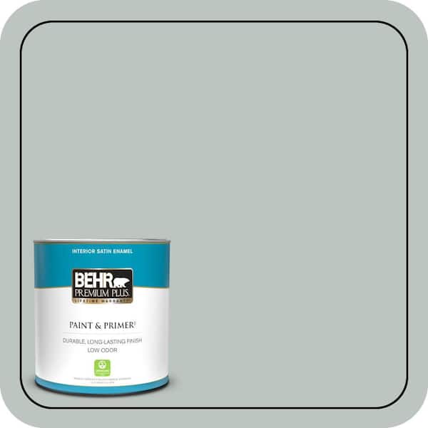 BEHR PREMIUM PLUS 1 qt. #ICC-47 Pewter Tray Satin Enamel Low Odor Interior Paint & Primer