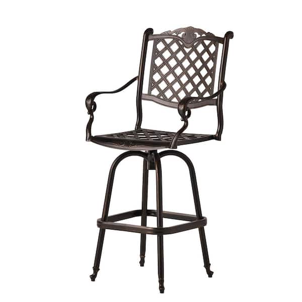 1-Pack Swivel Aluminium Outdoor Bar Stool, 29.25 in. Seat Height Patio Bar Chair with Armrests