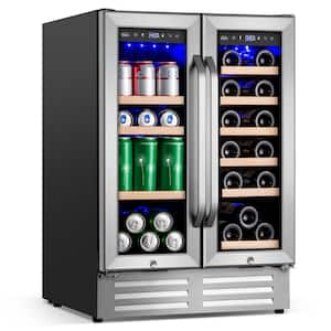 24 in. DualZone 22-WineBottles and 96Cans Beverage and WineCooler Fridge with Adjustable FeetFrostless in StainlessSteel