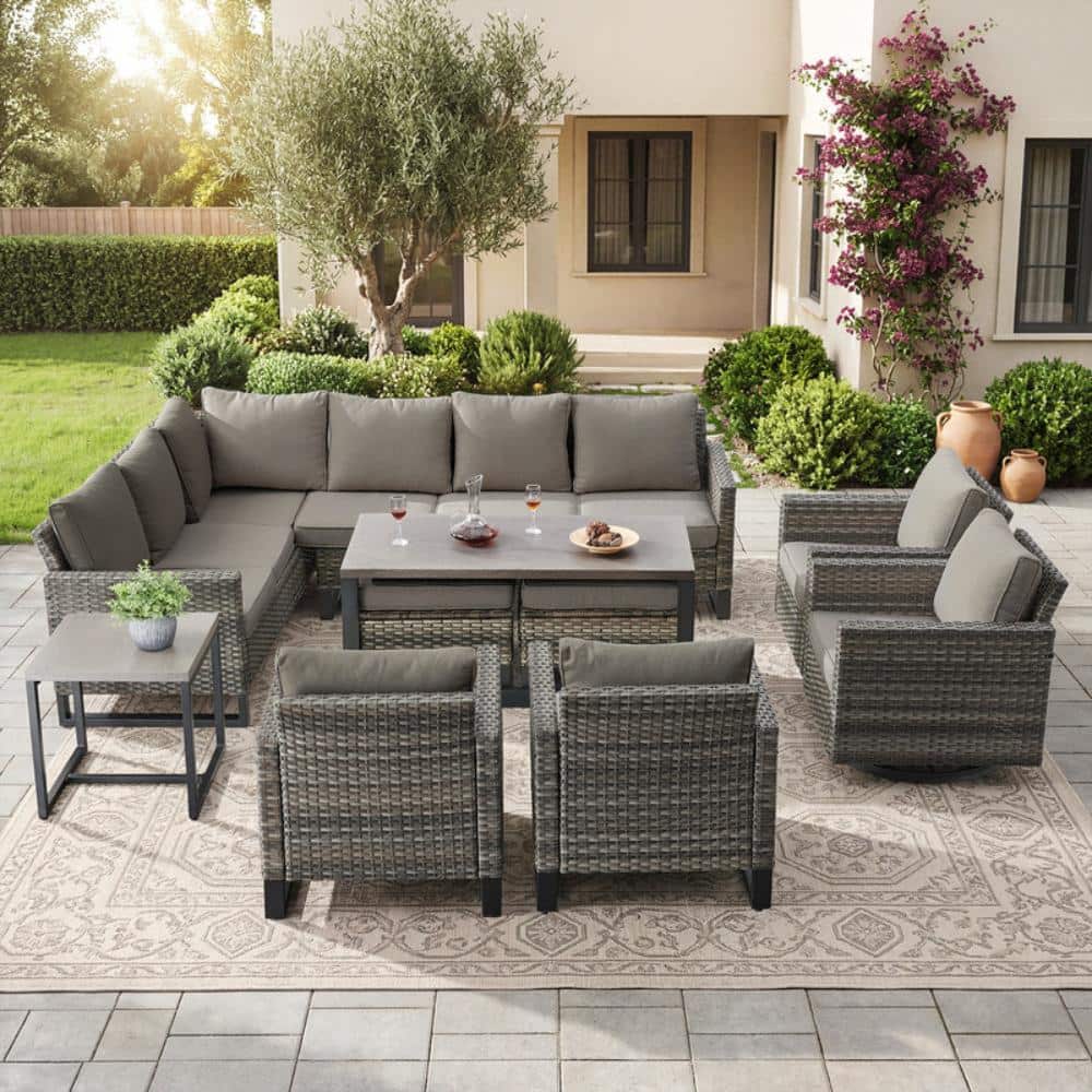 UvaNest Gray Wicker 9-Piece Outdoor Set Furniture Patio Sectional Furniture Sets Conversation Sets with Gray Cushion price history on PriceWatchPro