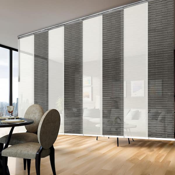 EMOH Brindle 130 in. - 175 in. W x 94 in. L Adjustable 8- Panel Satin Nickel Double Rail Panel Track with 23.5 in. Slates