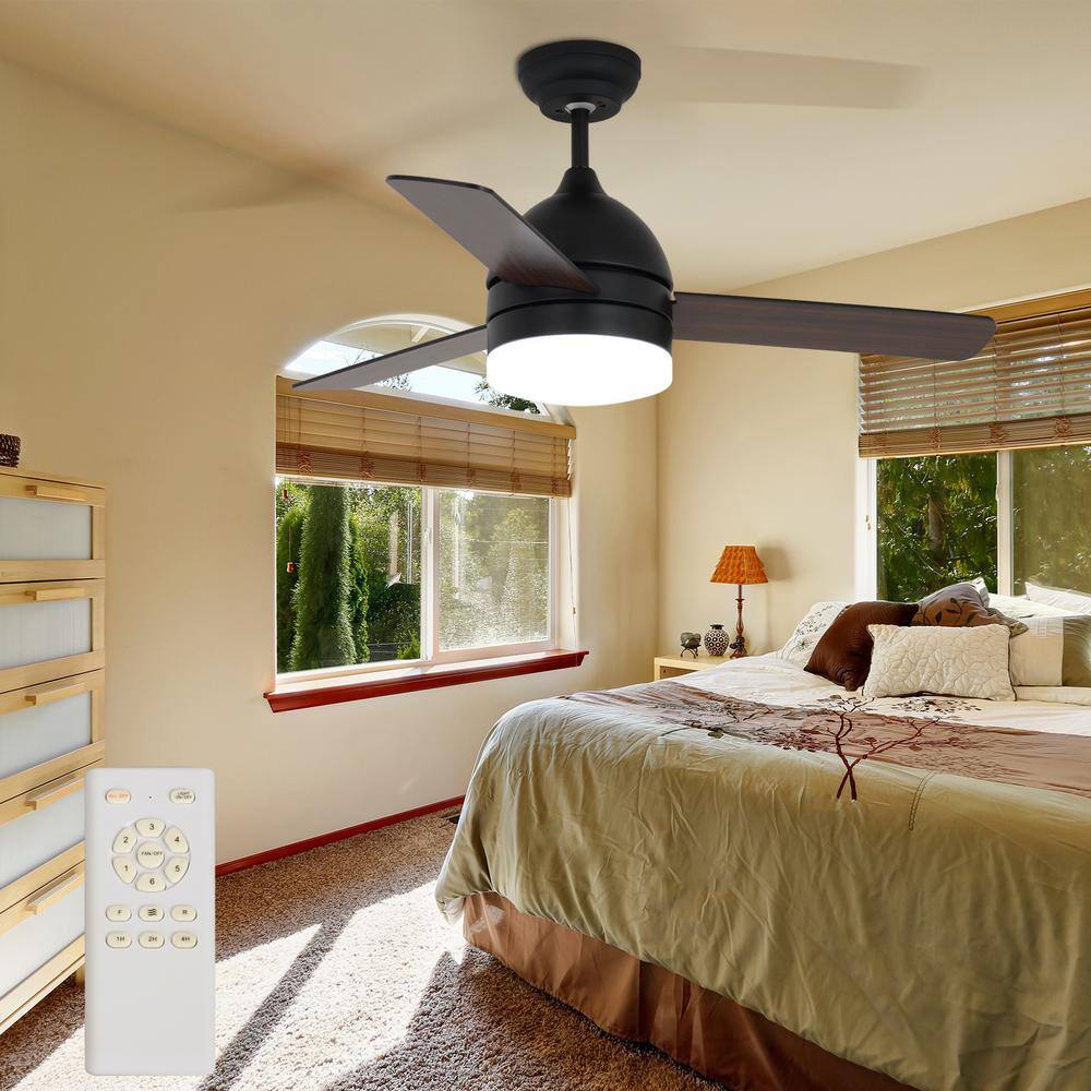 48 in. Black Steel Ceiling Fan with Brown ABS Blades and LED Light