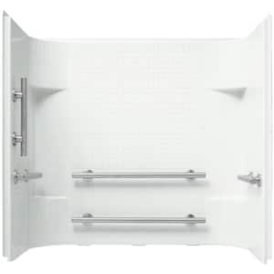 Accord 60 in. x 36 in. x 55.125 in. 3-Piece Direct-to-Stud Bath/Shower Surround in White with Nickel Grab Bars