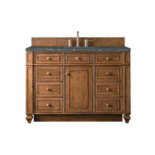 James Martin Vanities Bristol 48.0 in. W x 23.5 in. D x 34.0 in. H Single Bathroom Vanity in Saddle Brown with Parisien Bleu Quartz Top