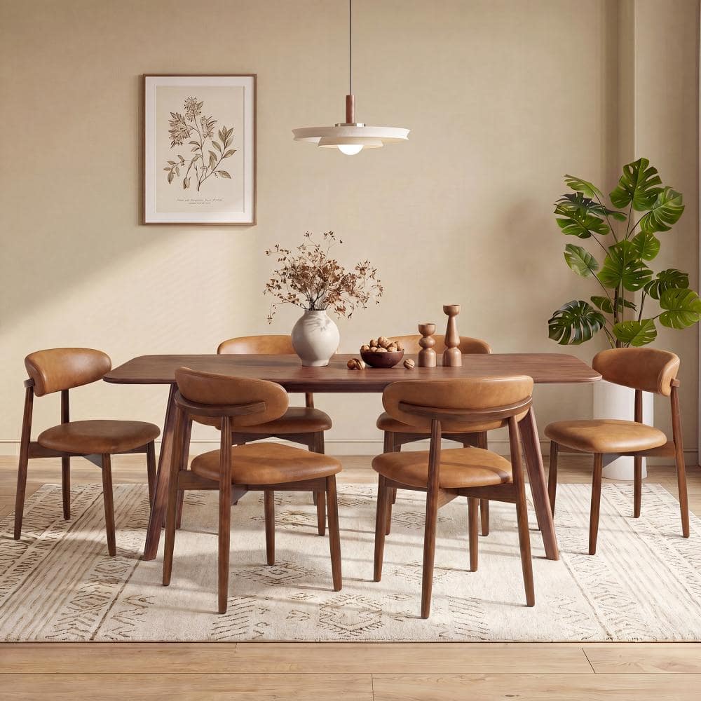 Set of 6 Modern Brown Faux Leather Upholstered Solid Wood Dining Chairs for Dining Room Kitchen price history on PriceWatchPro
