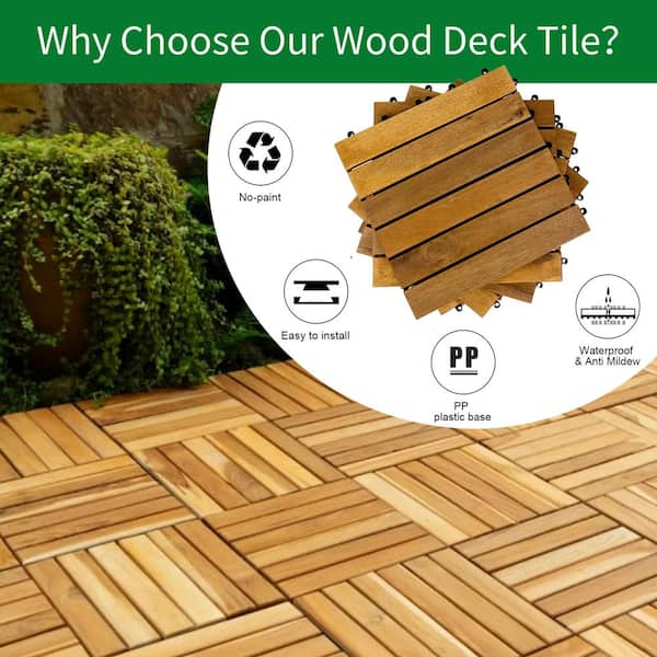 Pro Space 12 in. x 12 in. Acacia Wood Interlocking Flooring Deck Tile Brown 6 Slats (10-Pack)