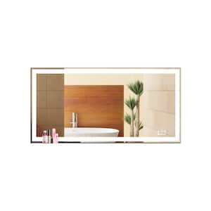 48 in. W x 24 in. H Large Rectangular Frameless LED Lights Anti-Fog Wall-Mounted Bathroom Vanity Mirror in Silver
