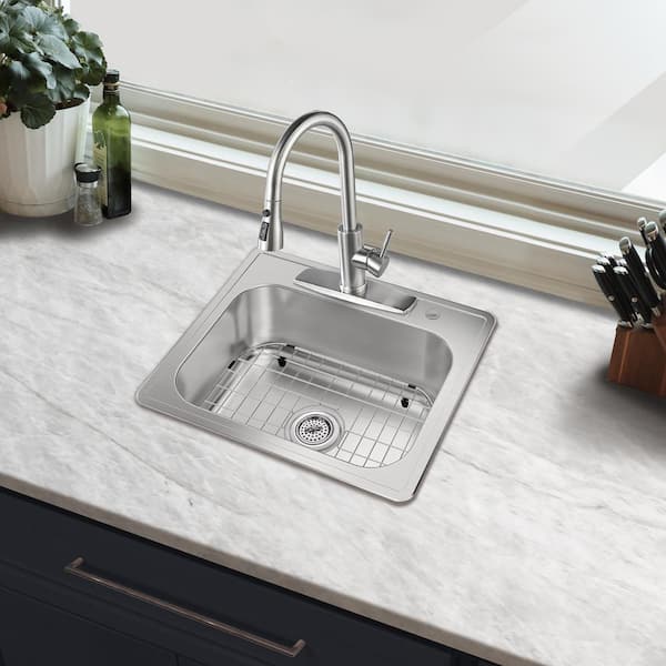 CHESHIRE 25 in. Drop-In Single Bowl 20-Gauge Stainless Steel