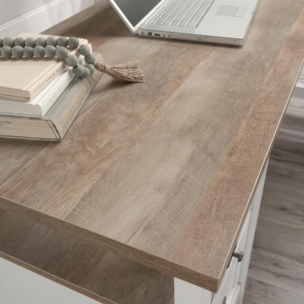Cottage Road Coastal White Wood L-Shaped Desk with Black Hardware