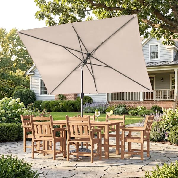 Sonkuki 10 ft. x 6.5 ft. Rectangle Outdoor Patio Market Table Umbrella with Push Button Tilt and Crank in Beige Sonkuki 10 ft. x 6.5 ft. Rectangle Outdoor Patio Market Table Umbrella with Push Button Tilt and Crank in Beige